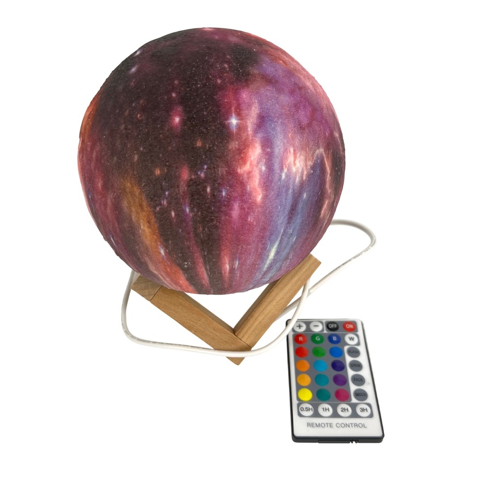 Galaxy Moon Lamp 3D Printed Nebula Night Light Remote Control and Wood Stand